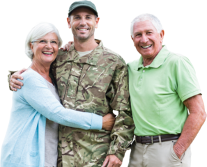 Digital png photo of adult caucasian son embracing with parents on transparent background