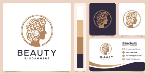Beauty woman luxury logo with business card