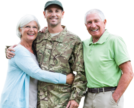 Digital png photo of adult caucasian son embracing with parents on transparent background - Powered by Adobe