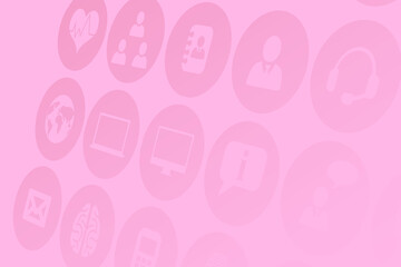 Digital png illustration of media icons on pink and transparent background