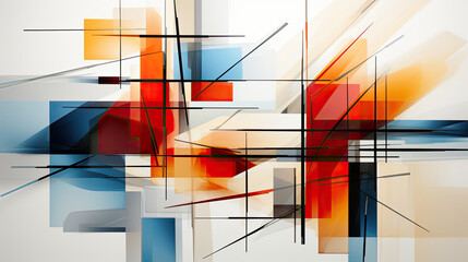 Geometric abstract with primary color blocks and stark black lines.