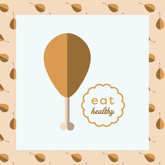 Digital png illustration of chicken thighs with eat healthy text on transparent background