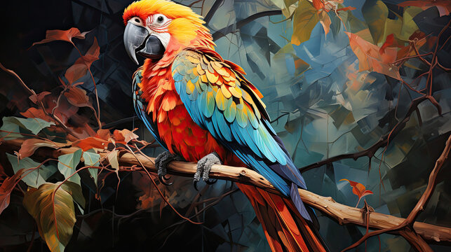 Background image of a lush tropical rainforest, rendered in vibrant digital watercolors, showcasing exotic fauna in hues of jungle green and parrot red, capturing tropical aesthetics.