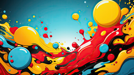 Obraz premium Retro pop art themed abstract background using bold primary colors and comic book-style elements, halftone patterns, and speech bubbles.