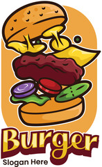 Vector food burger illustration for food bussiness and gaming team isolated 