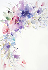 Watercolor floral border purples and pinks