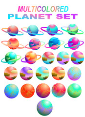 set of planet icon illustrations with different colors