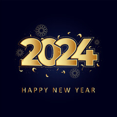 celebration of happy new year 2024 gold poster design illustration.welcome 2024