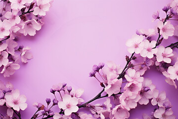 The purple cherry blossoms are seen up close