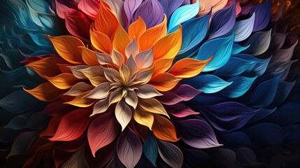 Background image revealing a hypnotic mandala, influenced by psychedelic art, featuring a color burst of vibrant rainbow hues with fractal patterns and optical illusions, all digitally spun.