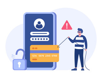 Hacking, phishing, scam and error, protection, cyber crime, internet security, system technology, flat design illustration vector banner and background
