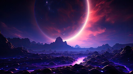 Cosmic and intergalactic theme abstract background using deep space colors and elements representing nebulae, galaxies, and stars.