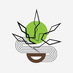 flower with curved lines and green sun. can be used for room decoration