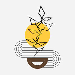 flower with curved lines and yellow sun. can be used for room decoration