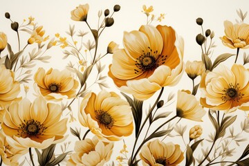 Yellow flowers watercolor background. Generative AI