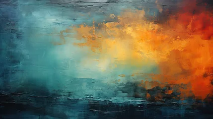 Fototapete Kinder A colorful abstract background with dark aquamarine and orange tones, inspired by the style of rainbowcore. Incorporate rough-hewn surfaces and shaped canvas elements for texture and depth. Look to ar