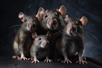 Image of family group of rats on white background. Wildlife Animals. Illustration, Generative AI.