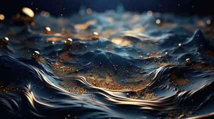 Cosmic and celestial themed abstract background with a deep indigo and midnight blue base, featuring elements like constellations and stardust in silver and gold.