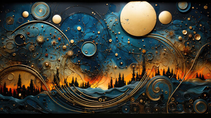 Obraz premium Luxurious abstract with rich, decorative patterns in gold and bronze.