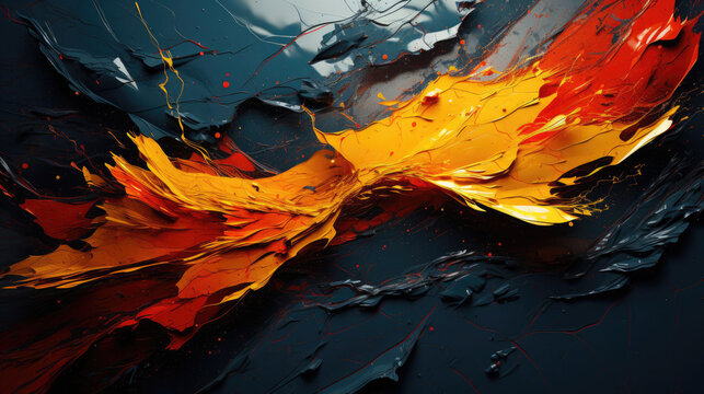 Chaos and order-themed abstract composition with a combination of chaotic and structured elements, such as random splatters and precise lines. Contrasting colors represent the tension and balance betw