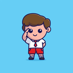 Cute boy ndonesian elementary school cartoon vector illustration student icon