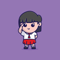 Cute girl indonesian elementary school cartoon vector illustration student icon