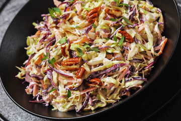 fresh coleslaw with cabbage, carrots, onion, pecan