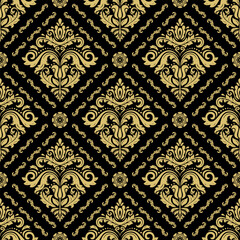 Classic seamless vector pattern. Damask orient black and golden ornament. Classic vintage background. Orient pattern for fabric, wallpapers and packaging - 626141391