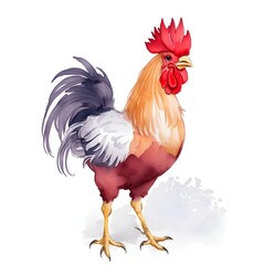 Fototapeta premium Farm rooster in Chibi style in watercolor style