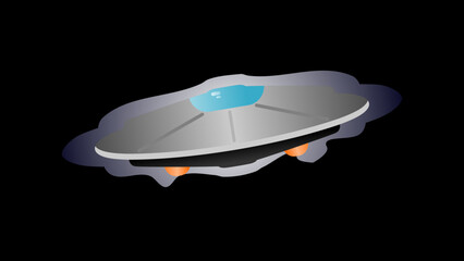 Obraz na płótnie Canvas UFO spacecraft emerged from the wormhole, a unique silver 3D flat vector illustration with blue glass and orange lights. Editable graphic resource for multiple purposes.