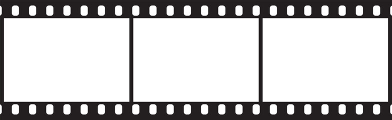 Film strip background. Vector illustration of single blank film frame with empty space for text or object inside.Photographic film in form of frame on white background. Copy space.