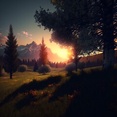 sunrise in the forest, generative AI.