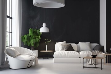 interior background wall sofa carpet simple scandinavian indoor style couch. Generative AI.