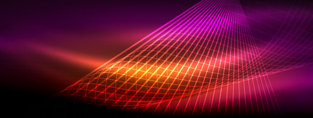 Obraz premium Glowing neon wave abstract background - vibrant, luminescent waves pulsate in a captivating and electrifying display