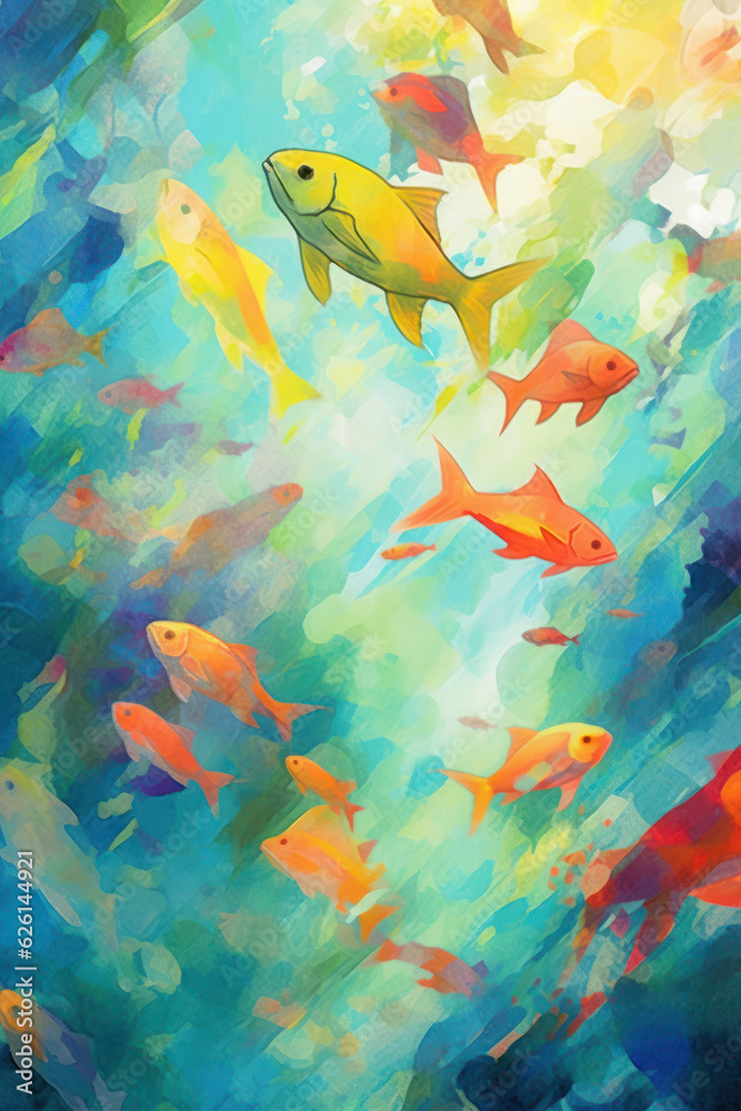 Wall mural Colorful fishes swimming in a eabed 