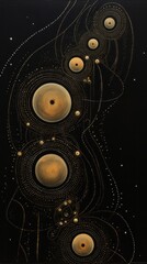 Abstract background with gold lines and circles. Generative AI