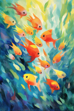 Colorful fishes swimming in a eabed 