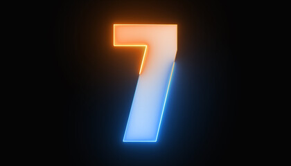 Bright number seven, number 7, the best digital symbol, Alphabet made from Glowing Light. Neon light 3d alphabet character, 3d rendering,  Education concept