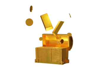 3d Illustration , Ingot and coin of gold treasure chest