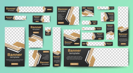 Professional business web ad banner template with photo place. Modern layout white background and Vivid red shape and text design