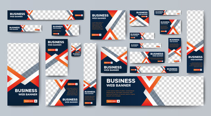 Corporate web banners of standard size with a place for photos. Vertical, horizontal and square template