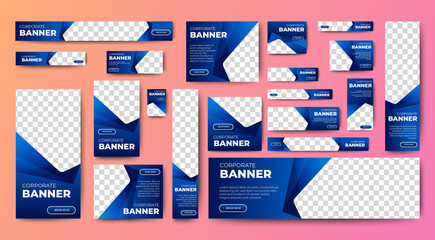 Modern banner design web template Set, Horizontal header web banner. blue cover header background for website design, Social Media Cover ads banner, flyer, invitation card	
