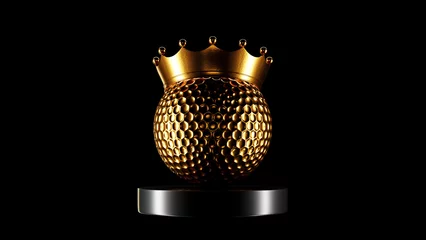Poster gold golf ball on podium black background 3D rendering © Alextra