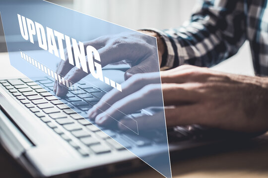 Updating the operating system with a newer, better and improved version. System engineer and programming. Software apps developer and IT revolution.Digital software development