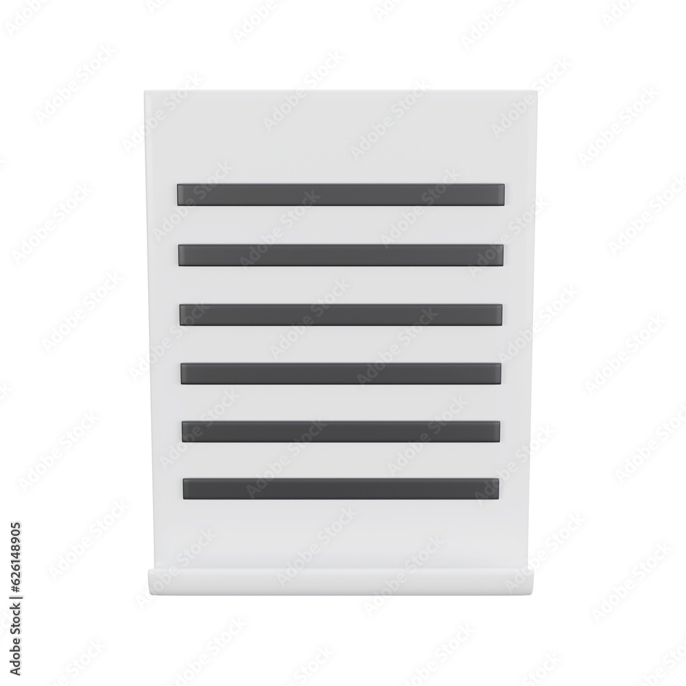 Fototapete 3d white sheet of paper document office with strokes logo icon. management efficient work on project plan concept, assignment and exam, work solution render illustration. isolated transparent png