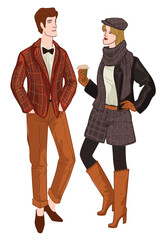 Trendy man and woman, english fashion and style
