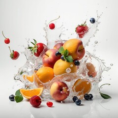 Photograph of fruit with white backgrounds, splash, highly detailed, food photography, Generative ai