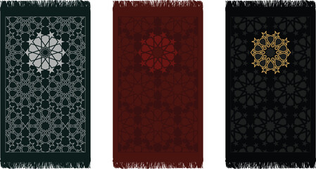 Islamic Cool Dark Green Red Black Color Prayer Mat Rug Arabic Design