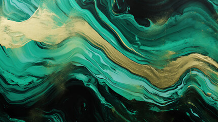 Obraz premium Modern green marble with gold texture, Watercolor abstract background, Nordic emerald green and gold for decorative, 3D painted artificial marbled surface, Generated AI.