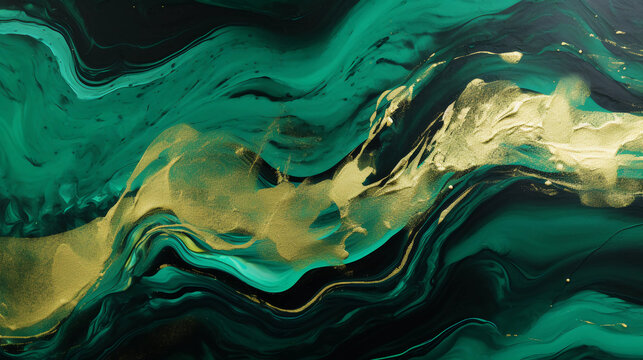 Modern green marble with gold texture, Watercolor abstract background, Nordic emerald green and gold for decorative, 3D painted artificial marbled surface, Generated AI.